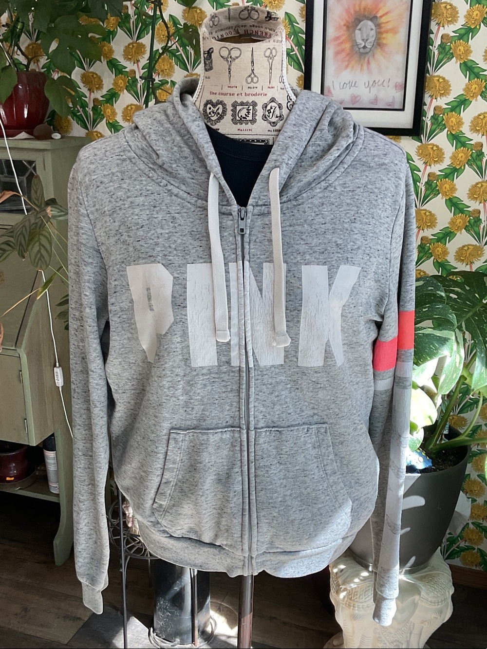 PINK Victoria's Secret Gray Zip-Up Hoodie with Pink Accent